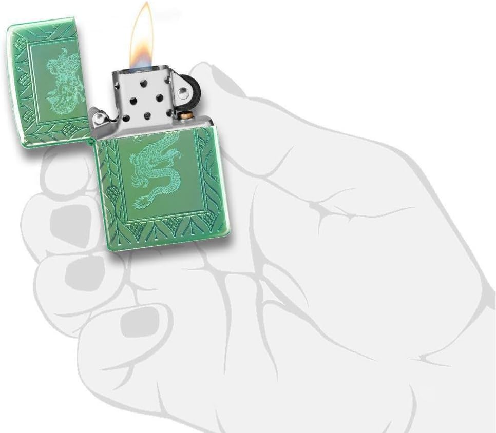 Zippo Armor High Polish Green Elegant Dragon Pocket Lighter, One Size