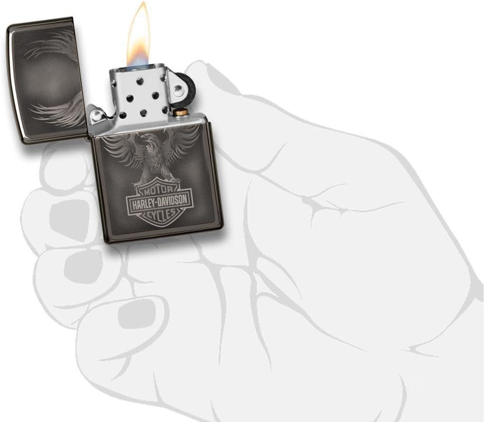 Personalized Zippo Harleey-Daviddson Windproof Oil Lighter Engraving - Christmas, Halloween & Valentines Day Gift (Black Ice)