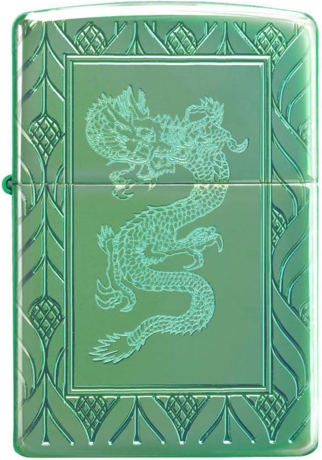 Zippo Armor High Polish Green Elegant Dragon Pocket Lighter, One Size