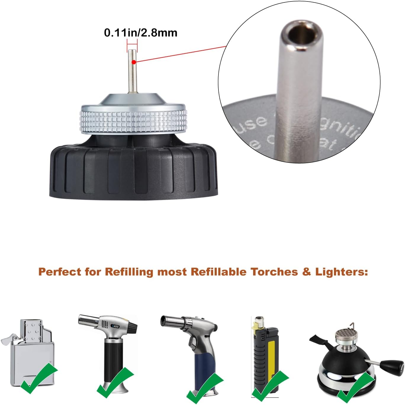 Butane Fill Adapter,Gas Refill Adapter,Butane Nozzle Fill Adapter Tip for use with Butane Lighters/Butane Torches,Convert Cassette Canister Into Inflatable Tank(Gas Canister Not Included)