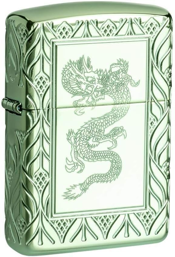 Zippo Armor High Polish Green Elegant Dragon Pocket Lighter, One Size