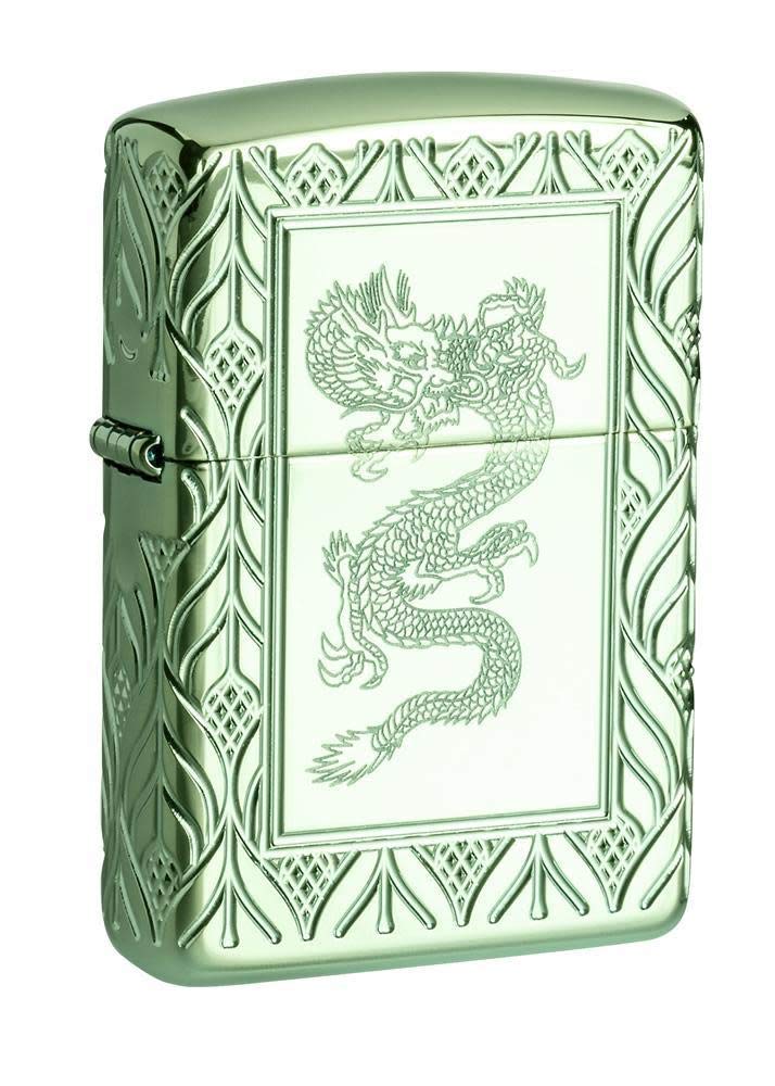 Zippo Armor High Polish Green Elegant Dragon Pocket Lighter, One Size