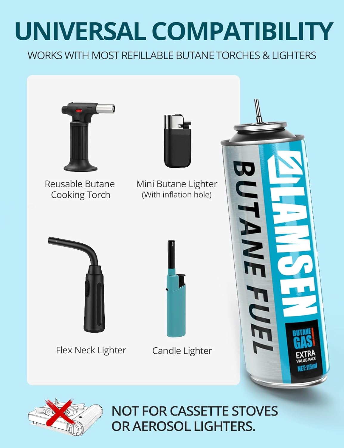 Butane Refill - 100ml, Butane Fuel for Torch Lighter, Butane Canister for Torch Lighter, Butane Fuel Gas for Cooking, Camping and Welding