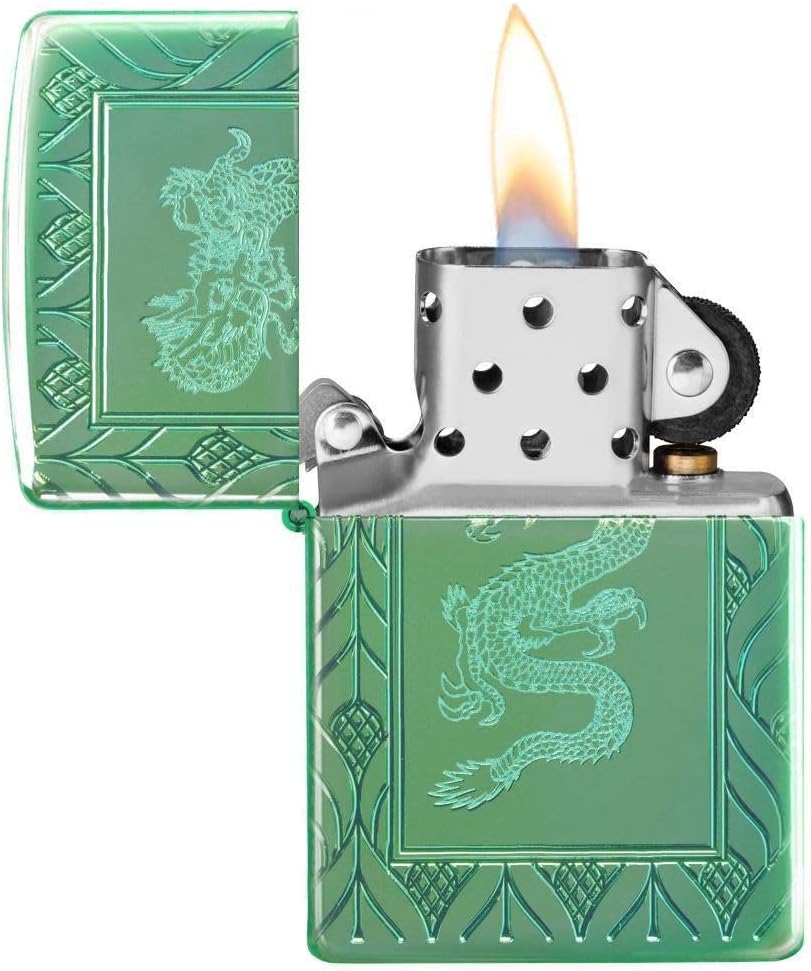 Zippo Armor High Polish Green Elegant Dragon Pocket Lighter, One Size