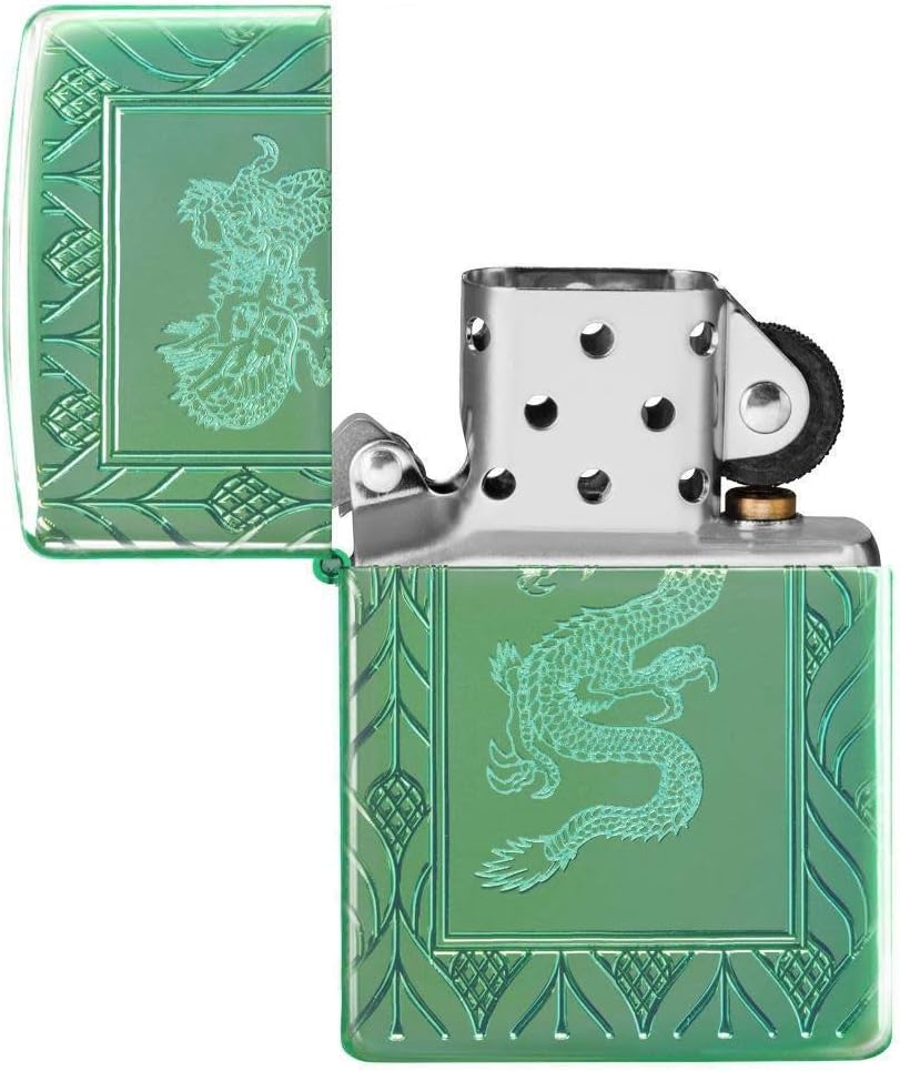 Zippo Armor High Polish Green Elegant Dragon Pocket Lighter, One Size
