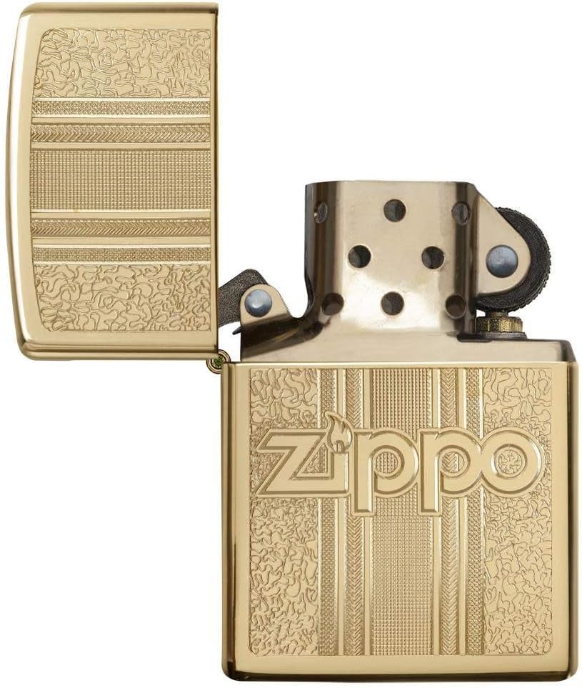 Zippo and Pattern Design High Polish Brass Pocket Lighter, One Size