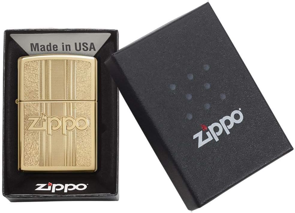 Zippo and Pattern Design High Polish Brass Pocket Lighter, One Size