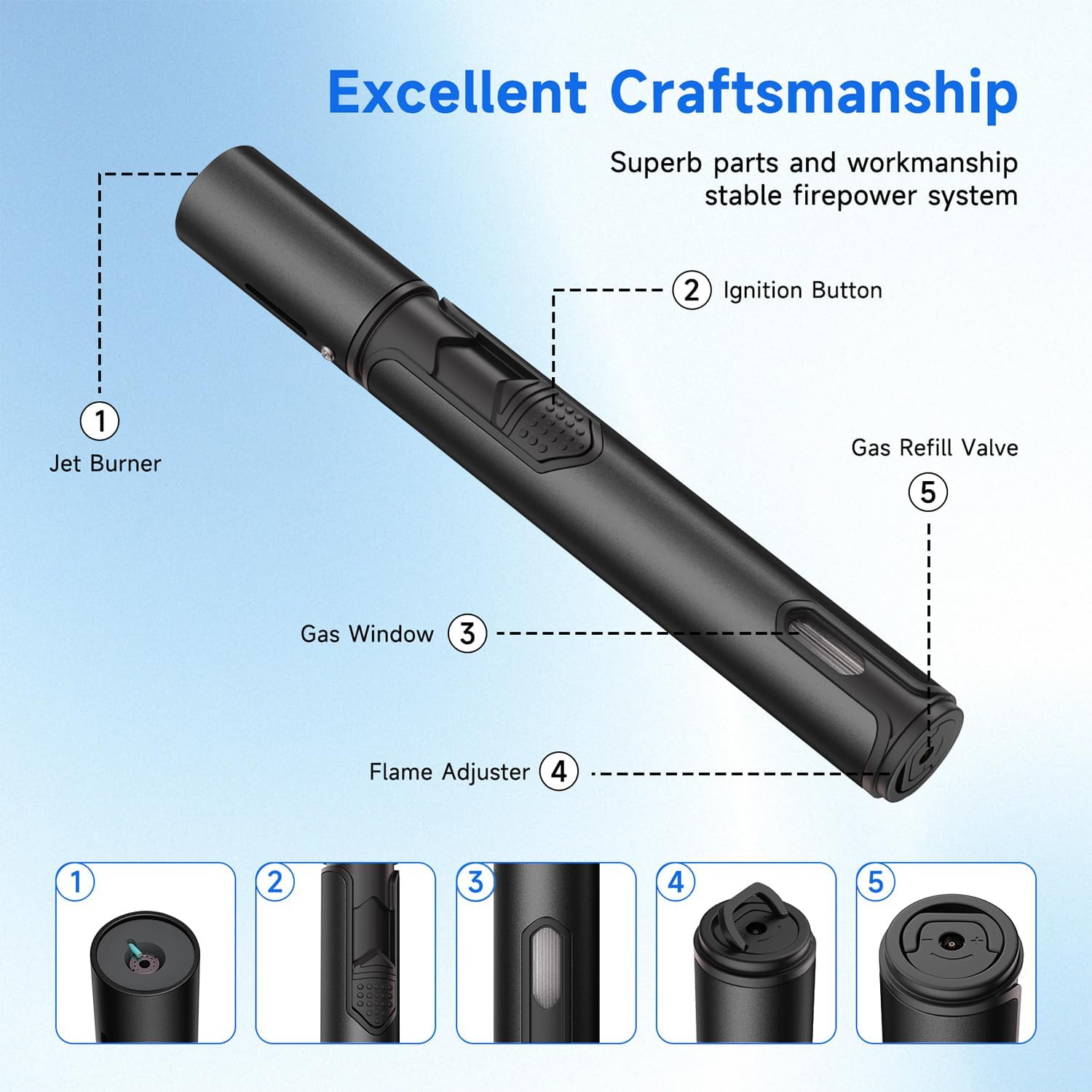 Torch Lighters 6 Inch Refillable Jet Flame Butane Lighters with Visible Fuel Window, Portable Long Lighter for Candle Grill Fireplace Camping BBQ. 2 Pack (Not Prefilled)