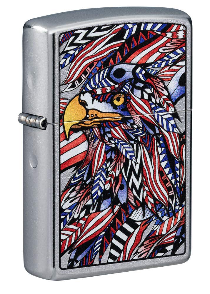 Zippo Eagles Dare Pocket Lighter - Refillable Flip-Top Windproof Lighters - Fierce Soaring Eagle Patriotic Design Pocket Lighters - Luxury Metal Lighter Made in USA