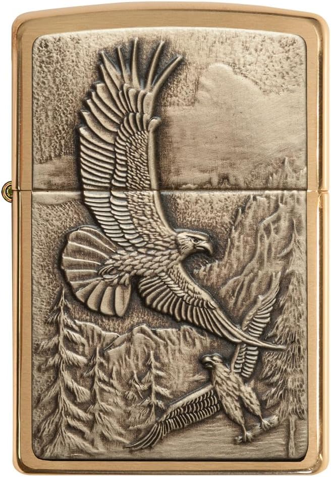 Zippo Eagles Dare Pocket Lighter - Refillable Flip-Top Windproof Lighters - Fierce Soaring Eagle Patriotic Design Pocket Lighters - Luxury Metal Lighter Made in USA