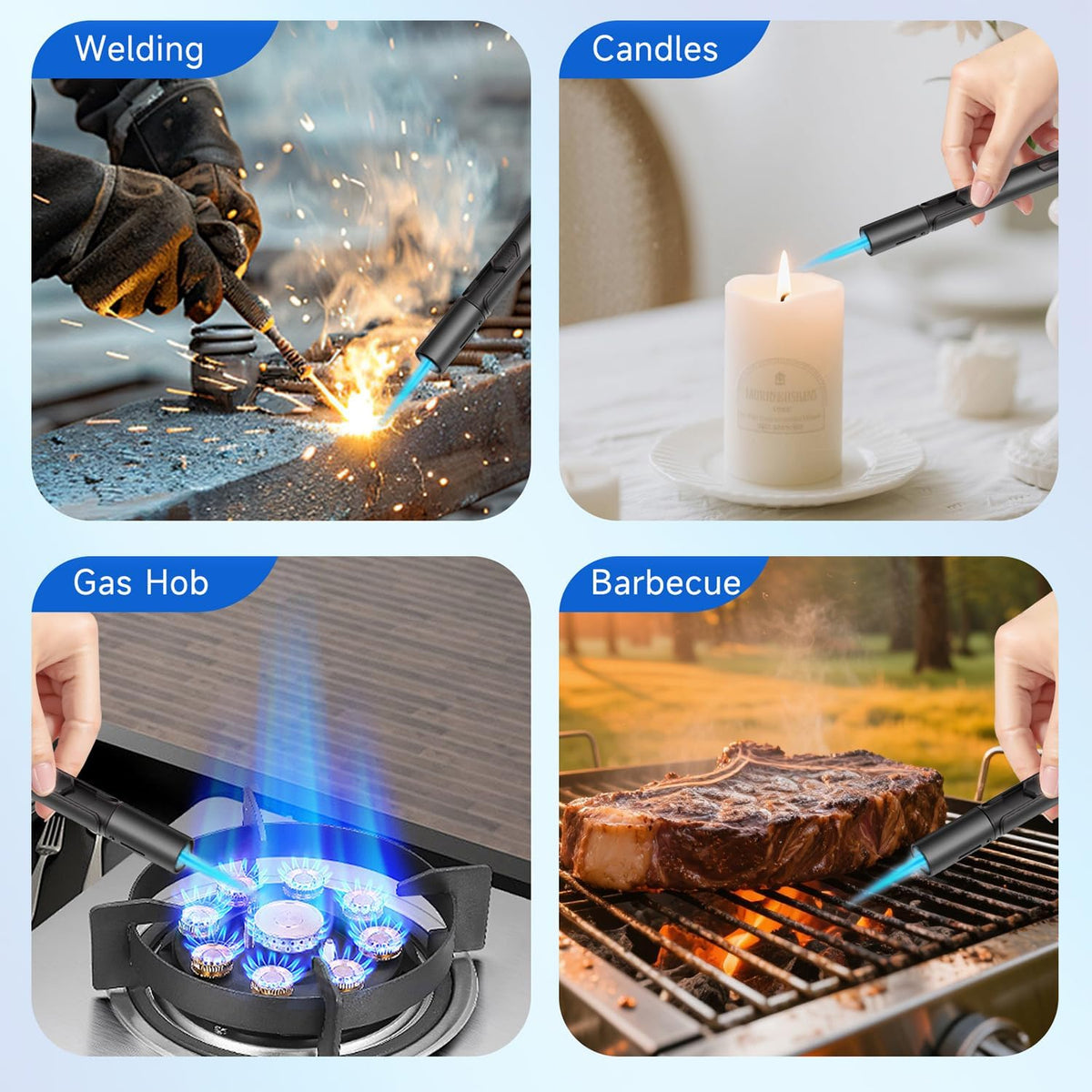 Torch Lighters 6 Inch Refillable Jet Flame Butane Lighters with Visible Fuel Window, Portable Long Lighter for Candle Grill Fireplace Camping BBQ. 2 Pack (Not Prefilled)