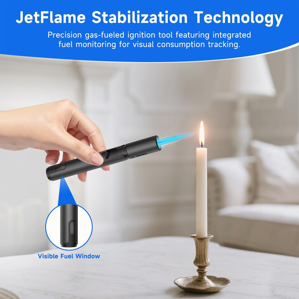 Torch Lighters 6 Inch Refillable Jet Flame Butane Lighters with Visible Fuel Window, Portable Long Lighter for Candle Grill Fireplace Camping BBQ. 2 Pack (Not Prefilled)