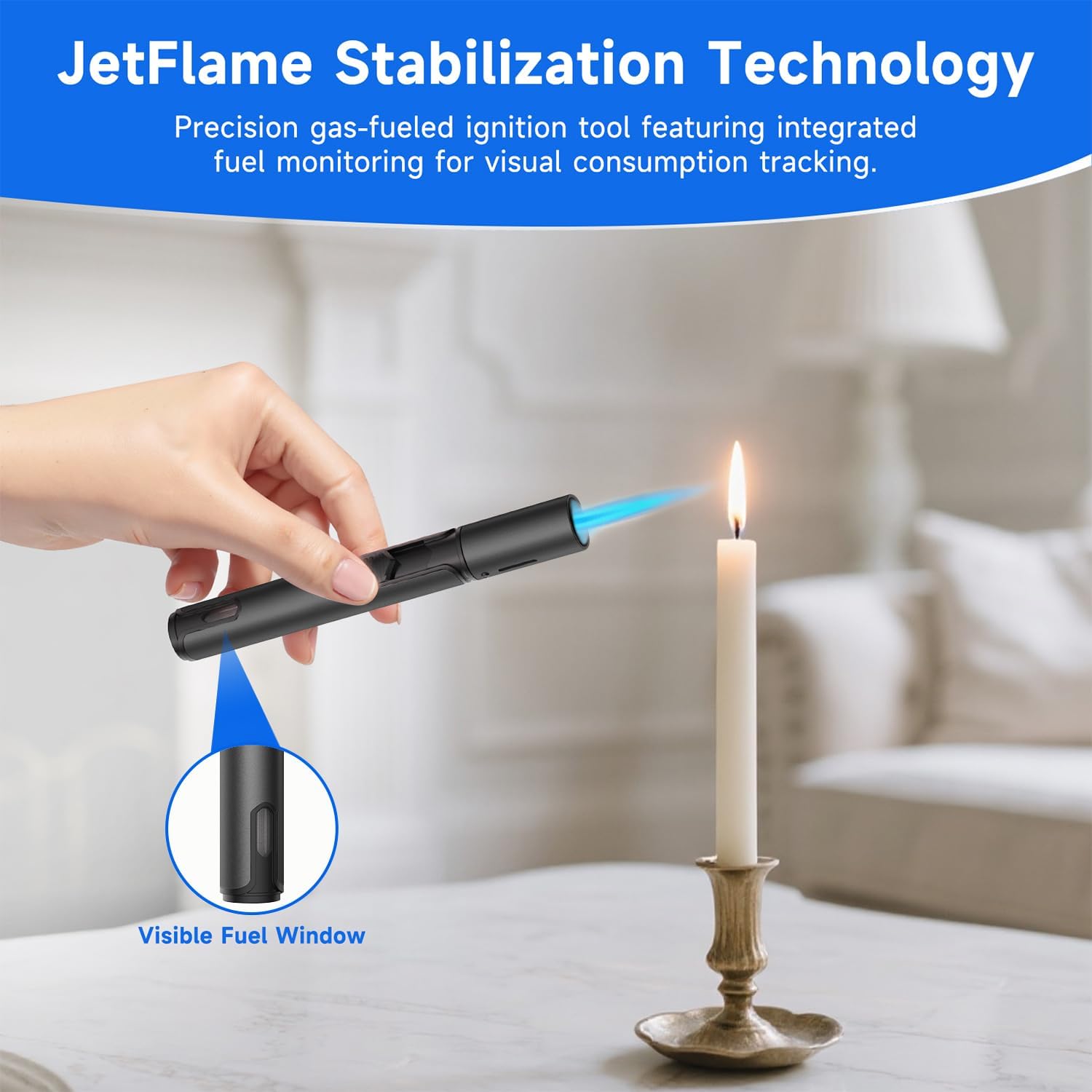 Torch Lighters 6 Inch Refillable Jet Flame Butane Lighters with Visible Fuel Window, Portable Long Lighter for Candle Grill Fireplace Camping BBQ. 2 Pack (Not Prefilled)