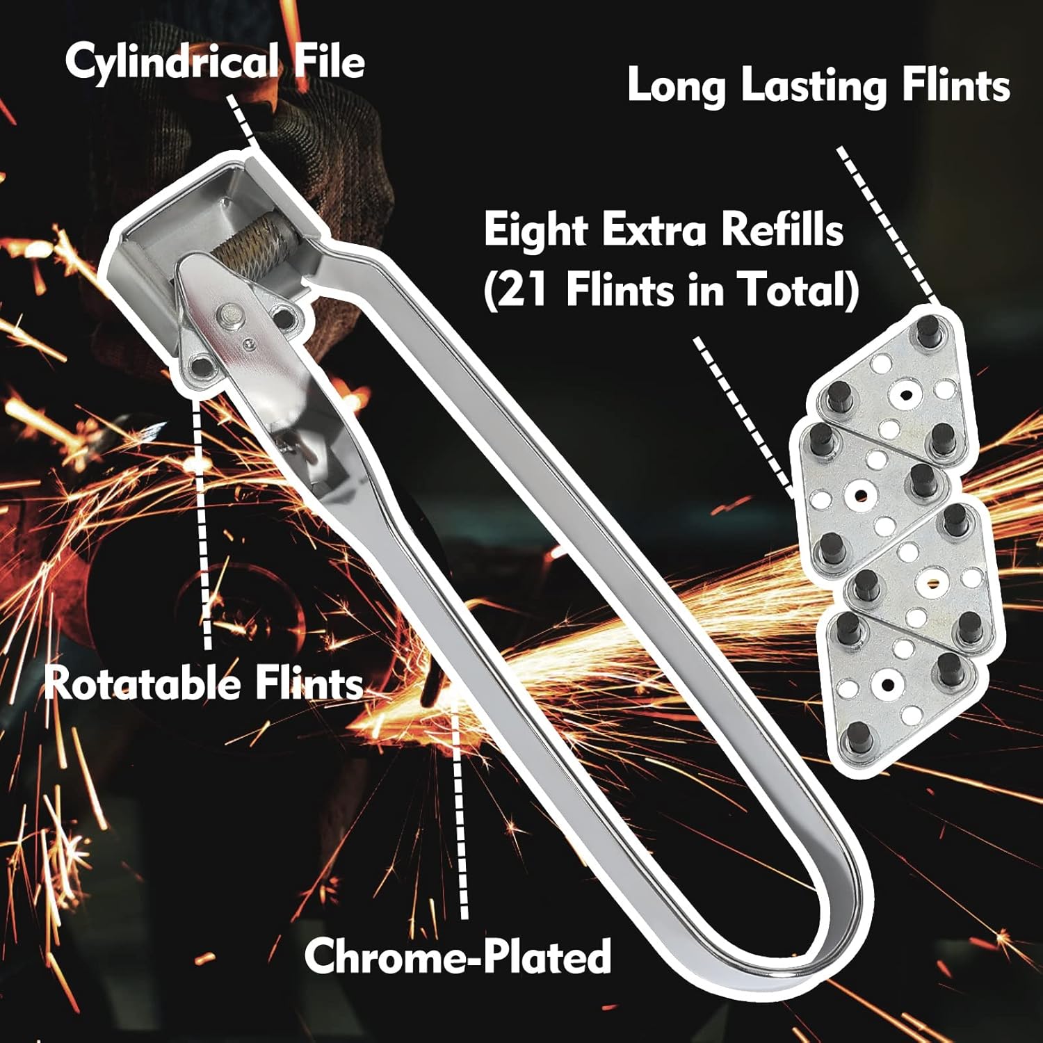 Triple Flint Torch Striker, Triple Flints Striker for Welding Torch, Welding and Cutting, 6pcs Flint Replacements