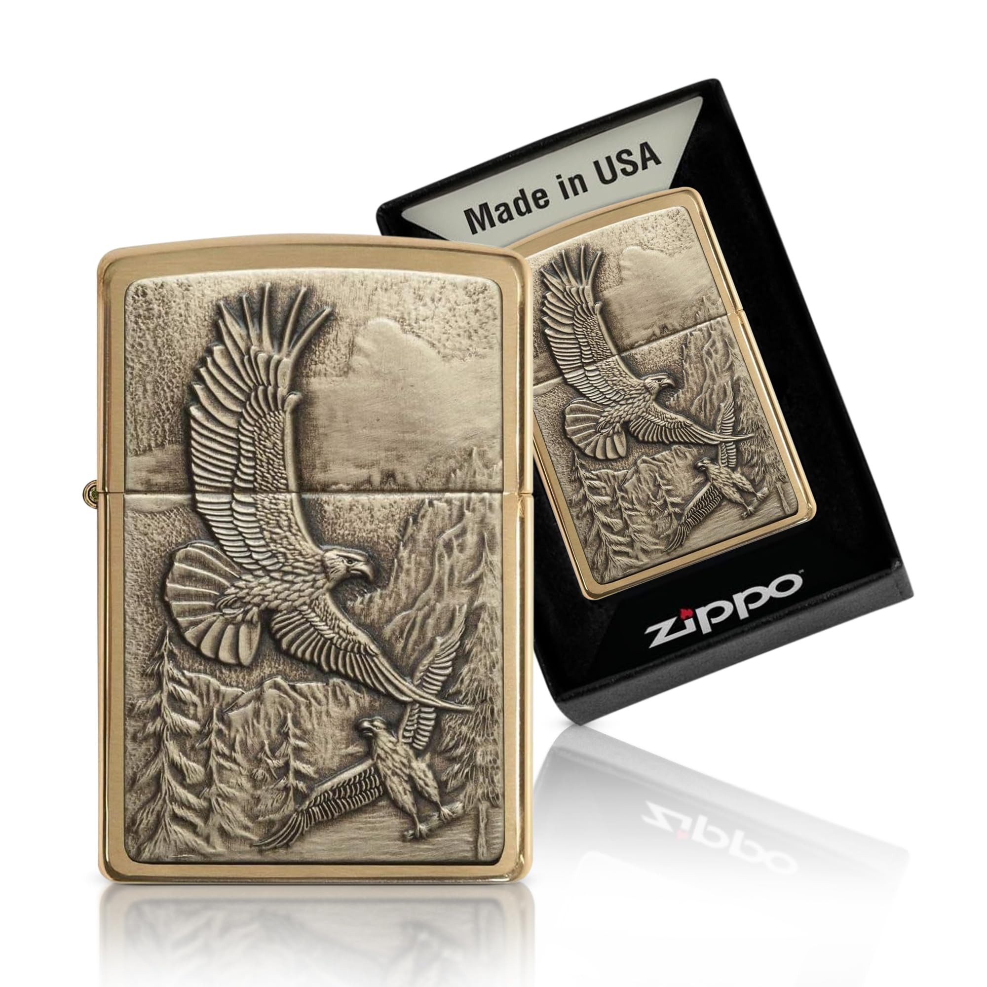 Zippo Eagles Dare Pocket Lighter - Refillable Flip-Top Windproof Lighters - Fierce Soaring Eagle Patriotic Design Pocket Lighters - Luxury Metal Lighter Made in USA