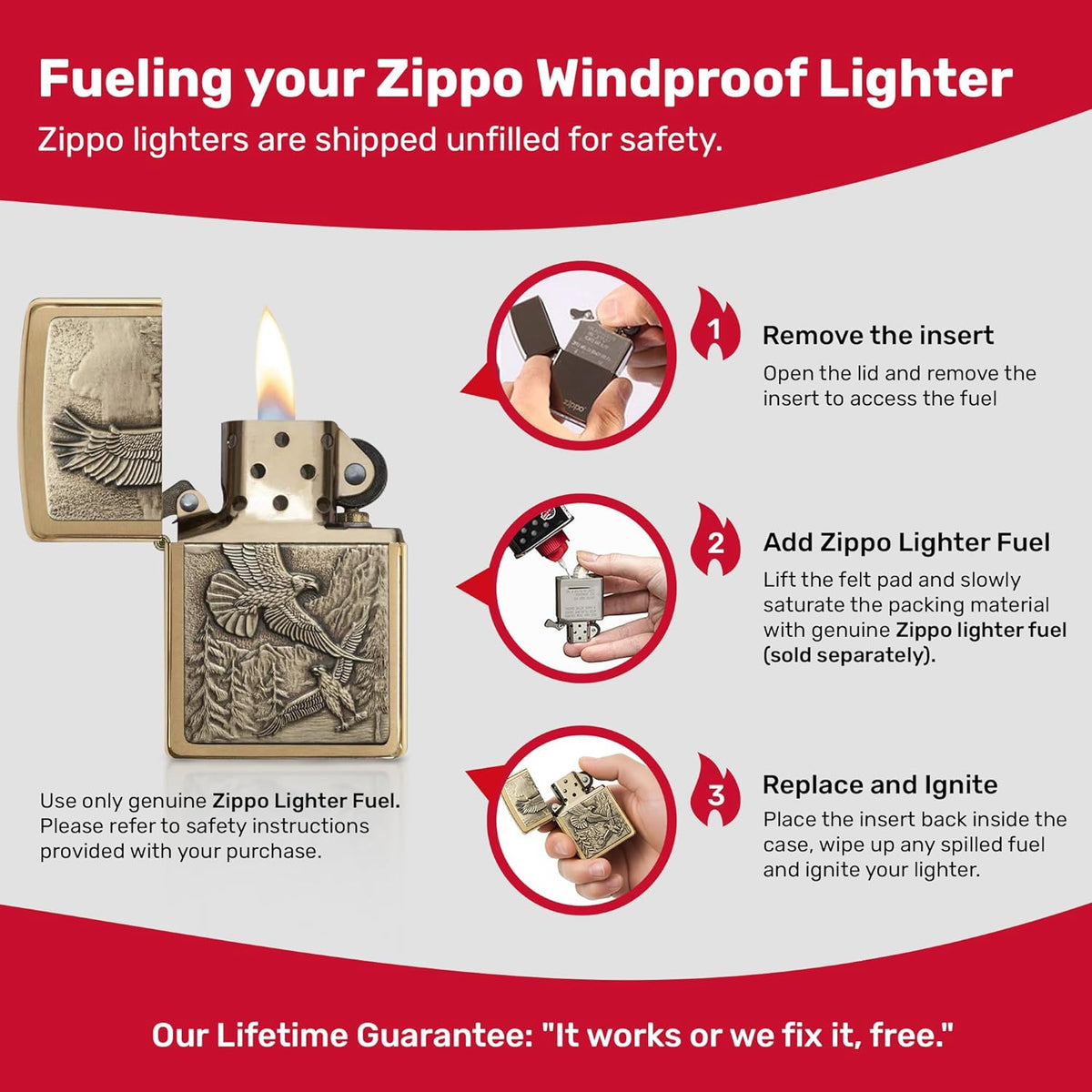 Zippo Eagles Dare Pocket Lighter - Refillable Flip-Top Windproof Lighters - Fierce Soaring Eagle Patriotic Design Pocket Lighters - Luxury Metal Lighter Made in USA