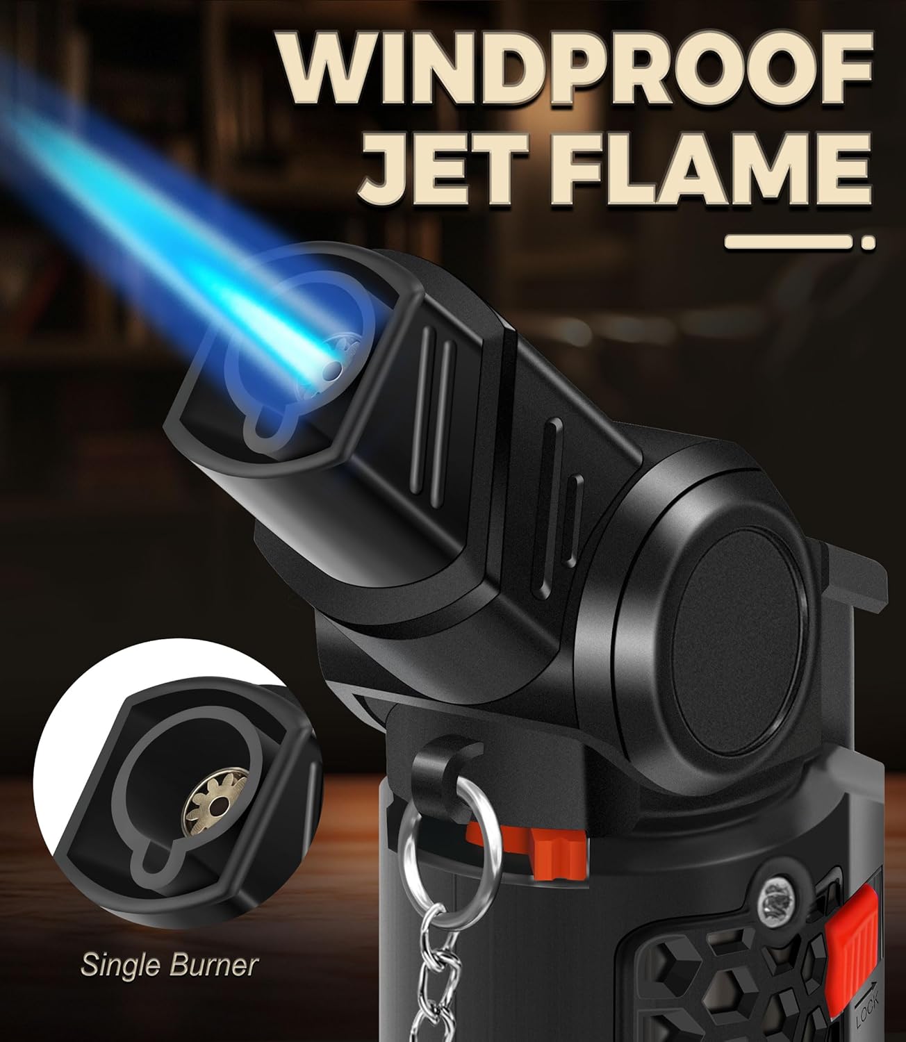 4 Pack of Torch Lighter, 30° & 45° Rotatable Windproof Jet Flame, with Safety Lock, Butane Gas Refillable Mini Jet Torch Lighters for Candle, Grill, Firework (NO Gas)