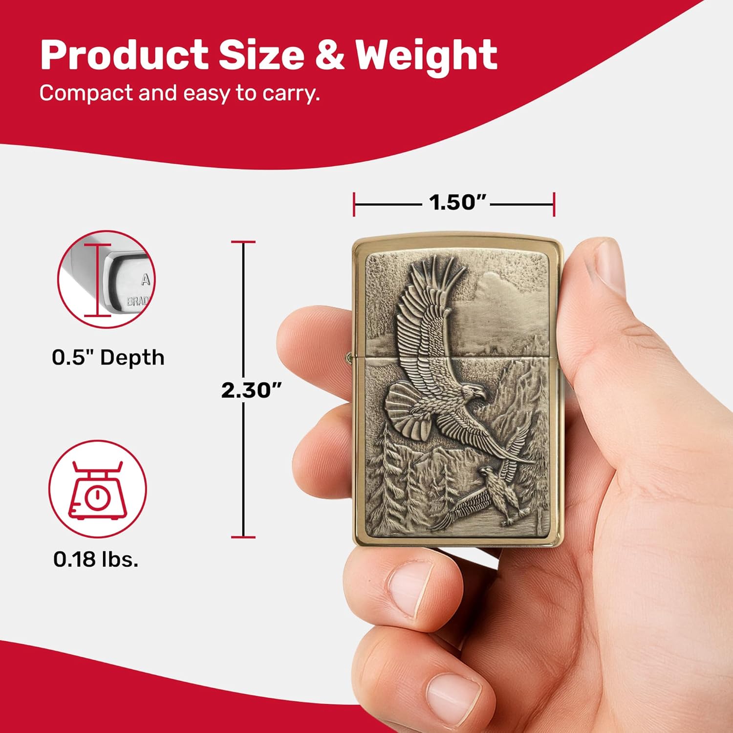 Zippo Eagles Dare Pocket Lighter - Refillable Flip-Top Windproof Lighters - Fierce Soaring Eagle Patriotic Design Pocket Lighters - Luxury Metal Lighter Made in USA